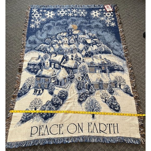 Holiday Throw Blanket Night Village Peace on Earth by The Rug Barn Snow Church - Picture 6 of 9